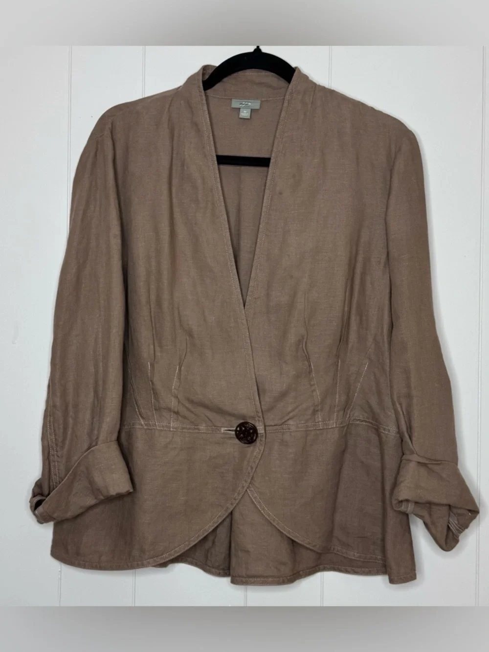 J. Jill 100% Linen Single-Button Peplum Blazer Womens Size Medium